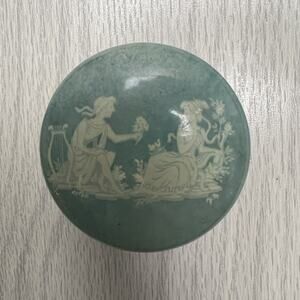 Vintage Limited Aram Enamel Box Flower Green Gold Made Florence Italy Trinket